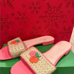 Kate Spade Pink and Tan Embroidered Sandals
